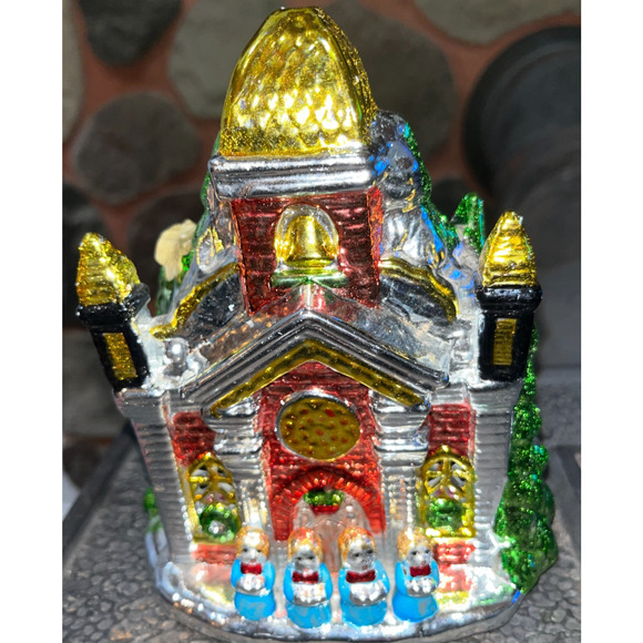 Vintage Small Light-Up Ceramic Christmas Church Choir Metallic Shiny Brite - Picture 11 of 16